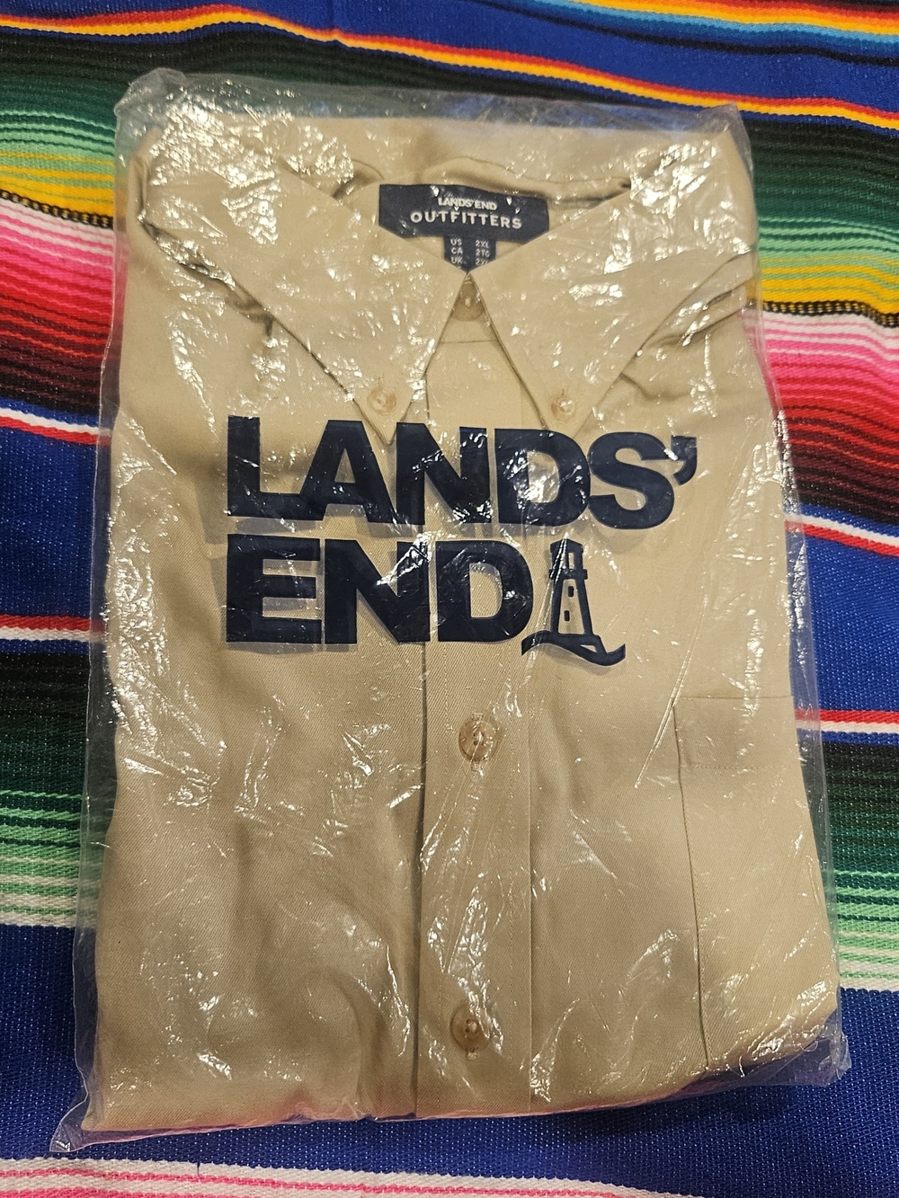 Lands' End Men's Short Sleeve Tan Button-Down Casual Shirt